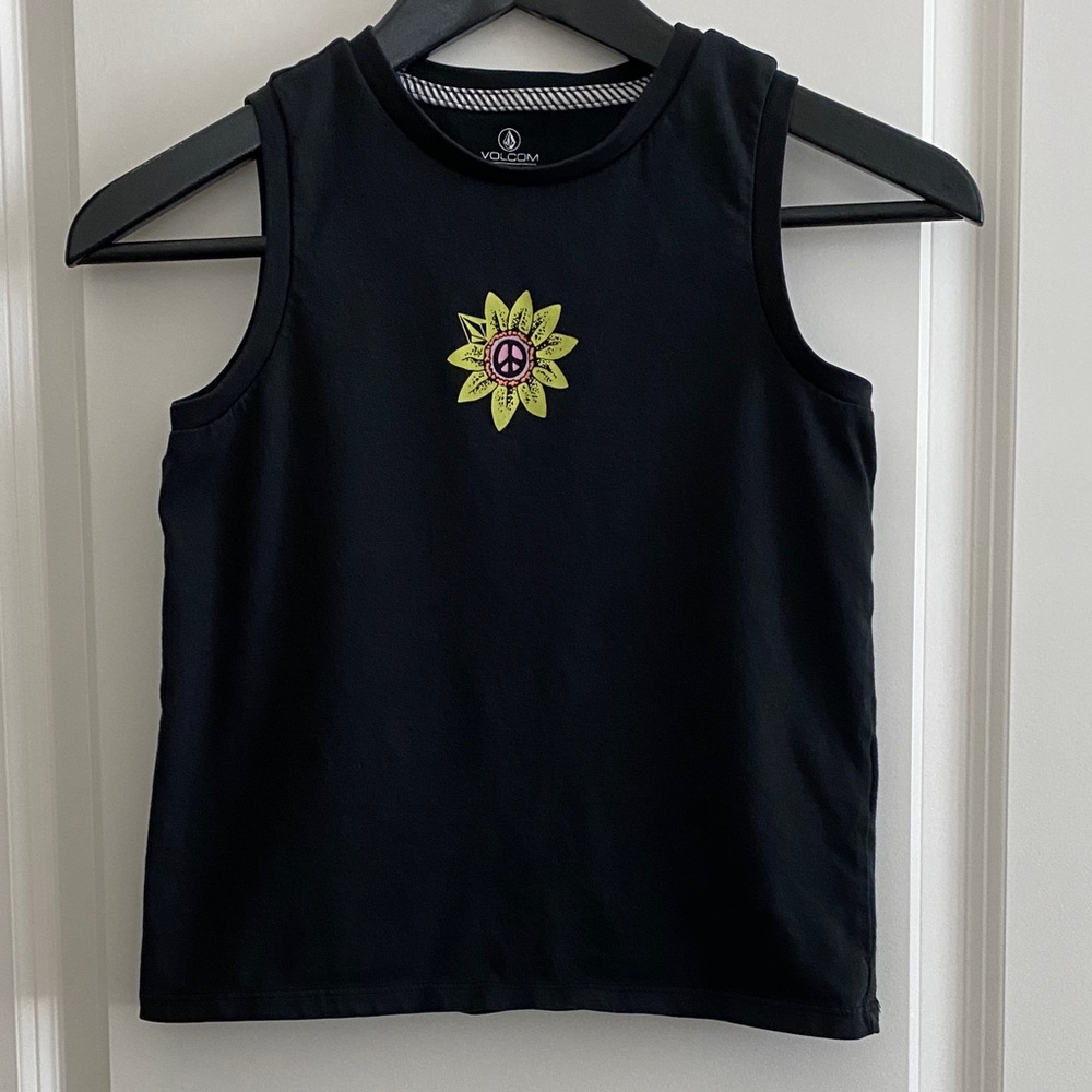 Volcom Black Tank Top with Peace Sunflower